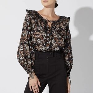 Cleobella Black Paisley Ruffle-Neck Blouse